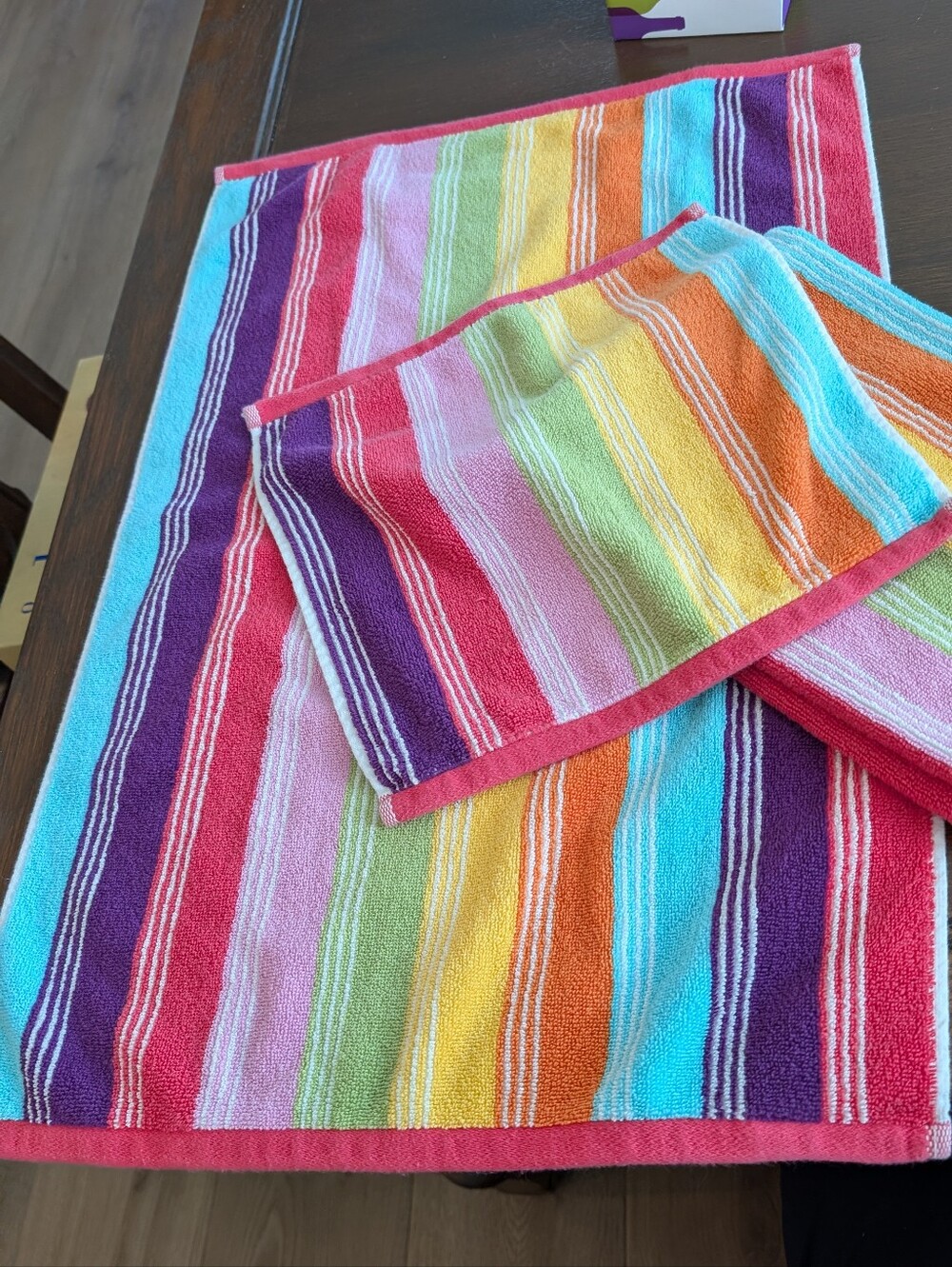 Luxe Habitat Multi-Stripe 100% Towel in Pink, Orange, Yellow, Aqua, Purple & Red